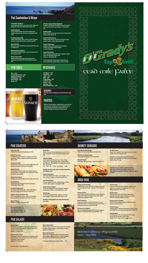 o'gradys menu
